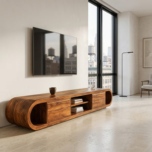 Organic Wooden TV Stand With Rounded Edges For Living Decor