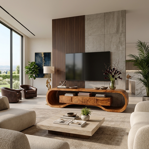 Organic Wood TV Cabinet For Living Room Media Storage