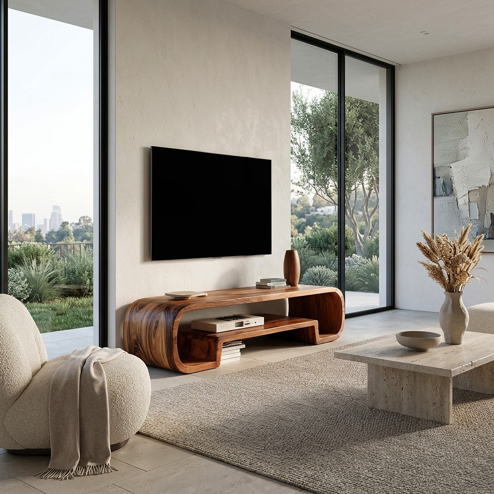 Organic Sculptural Wooden TV Cabinet for Living Room