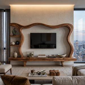 Modern Wood TV Stand With Flowing Frame For Home Decor