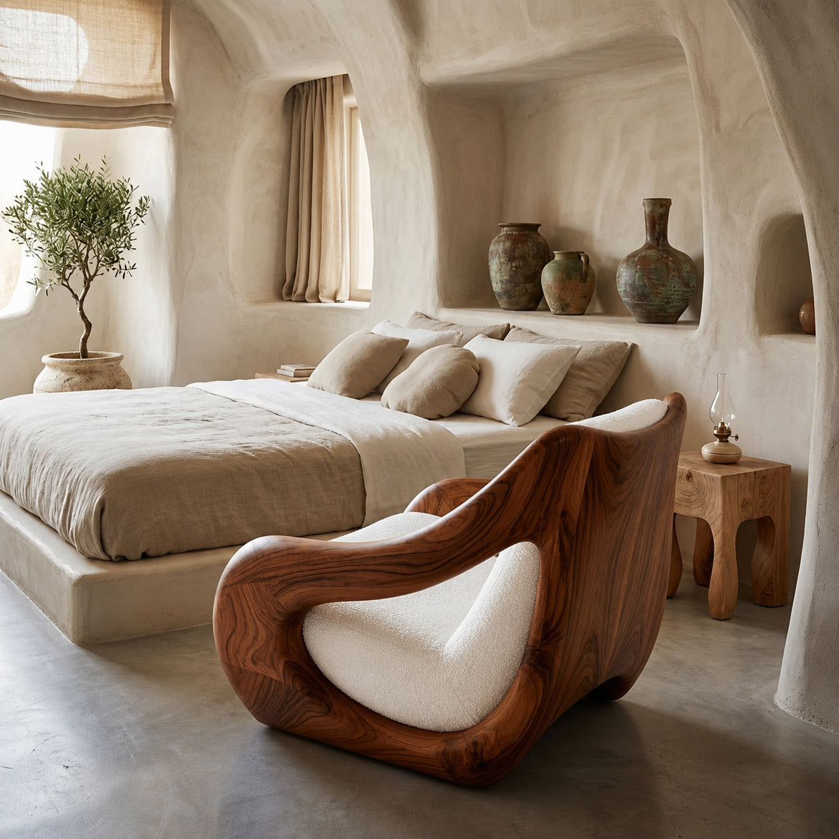 Sculptural Natural Wood Chair For Artistic Living Space