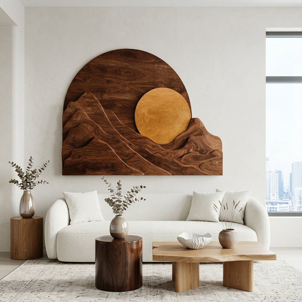Organic Modern Mountain Wood Wall Art For Living Room