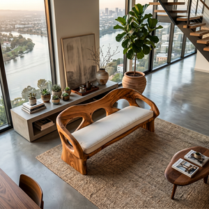 Luxury Wooden Sofa Unique Curved Design For Living Room