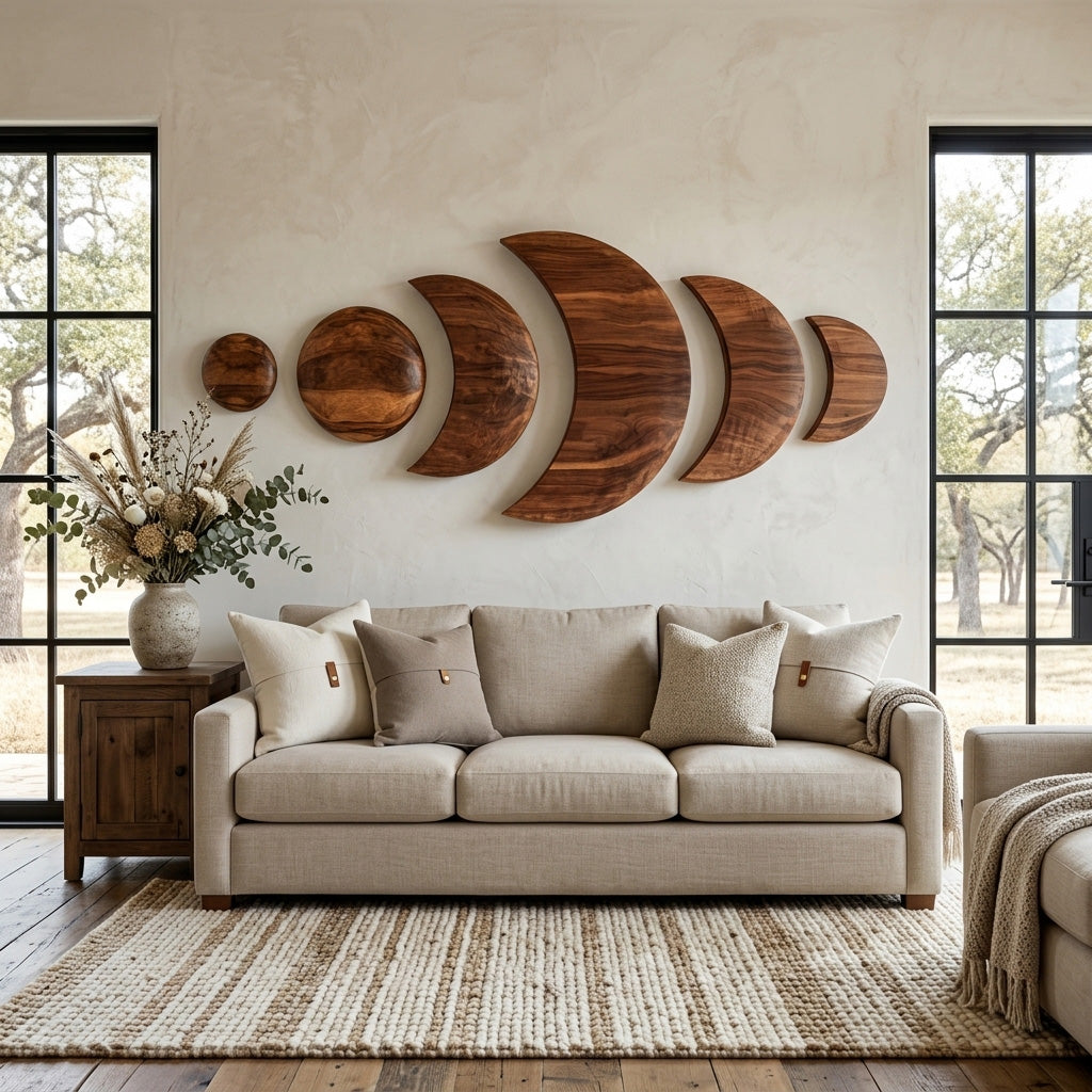 Boho Moon Phase Wood Wall Decor For Living Room