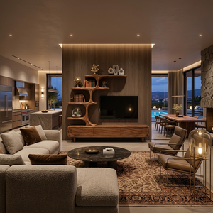 Contemporary Wood TV Stand With Multi-tiered Shelves For Living