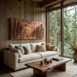 Modern Forest Mountain Wood Wall Art For Living Room