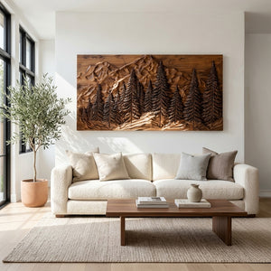 Rustic Forest Mountain Wood Wall Art For Living Room Decor