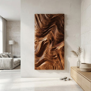 Contemporary Wave Carved Texture Wood Wall Art For Entryway
