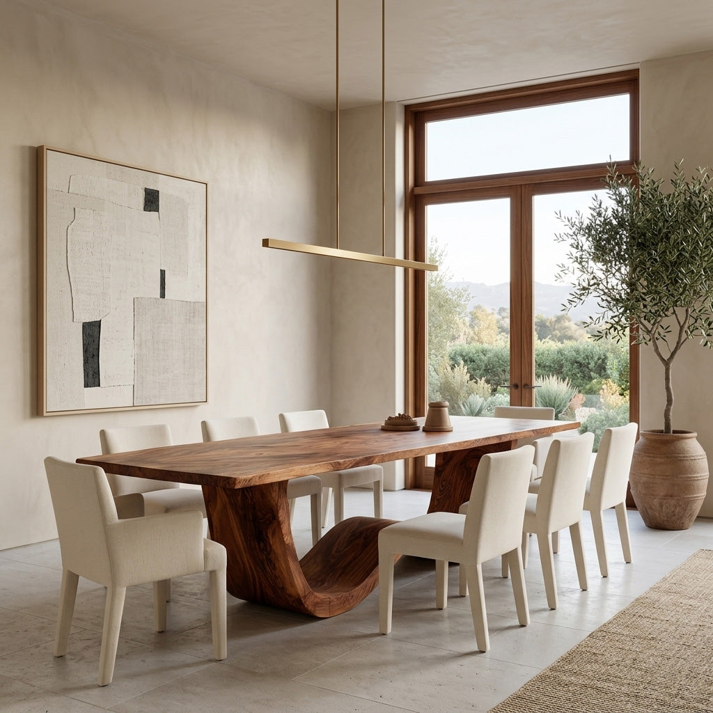Luxury Wood Dining Table With Curved Pedestal For Dining Room