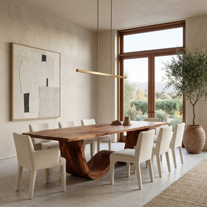 Luxury Wood Dining Table With Curved Pedestal For Dining Room