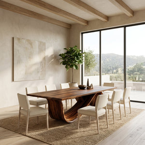 Organic Wood Dining Table With Infinity Loop Base For Kitchen