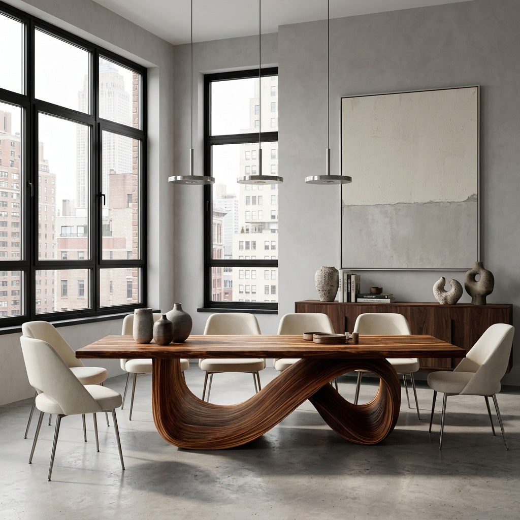 Modern Dining Table With Infinity Curve Base For Luxury Dining