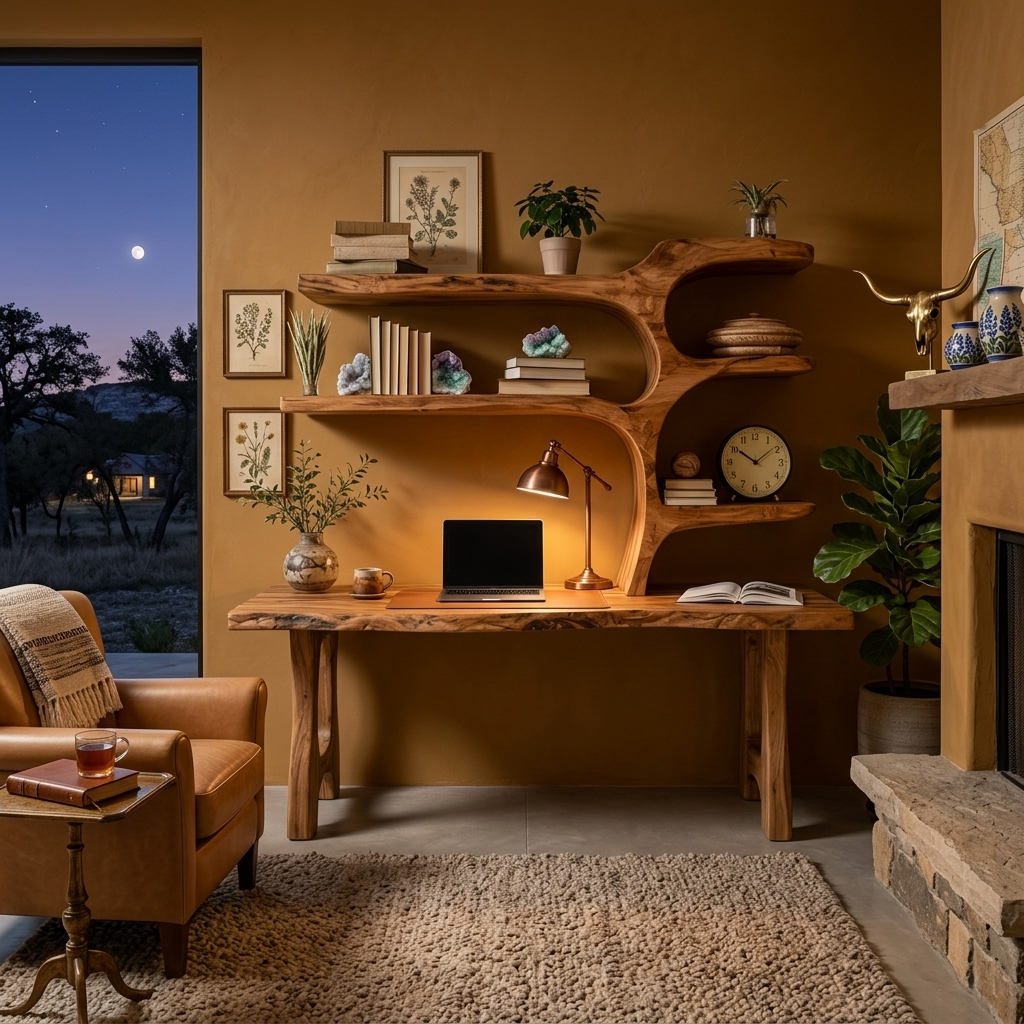 Handcrafted Wood Desk With Open Shelves For Workspace Decor