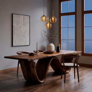 Organic Wooden Dining Table With W-shaped Base For Dining Space