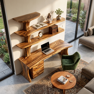 Modern Wooden Desk With Built In Bookshelves For Office Decor