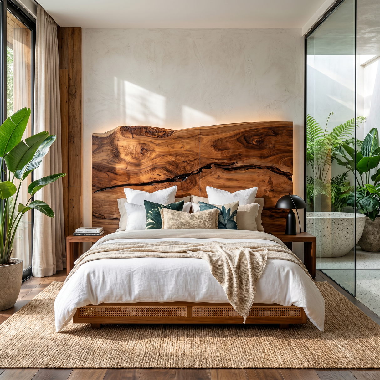 Modern Live Edge Wood Headboard For Warm Minimalist Bedroom