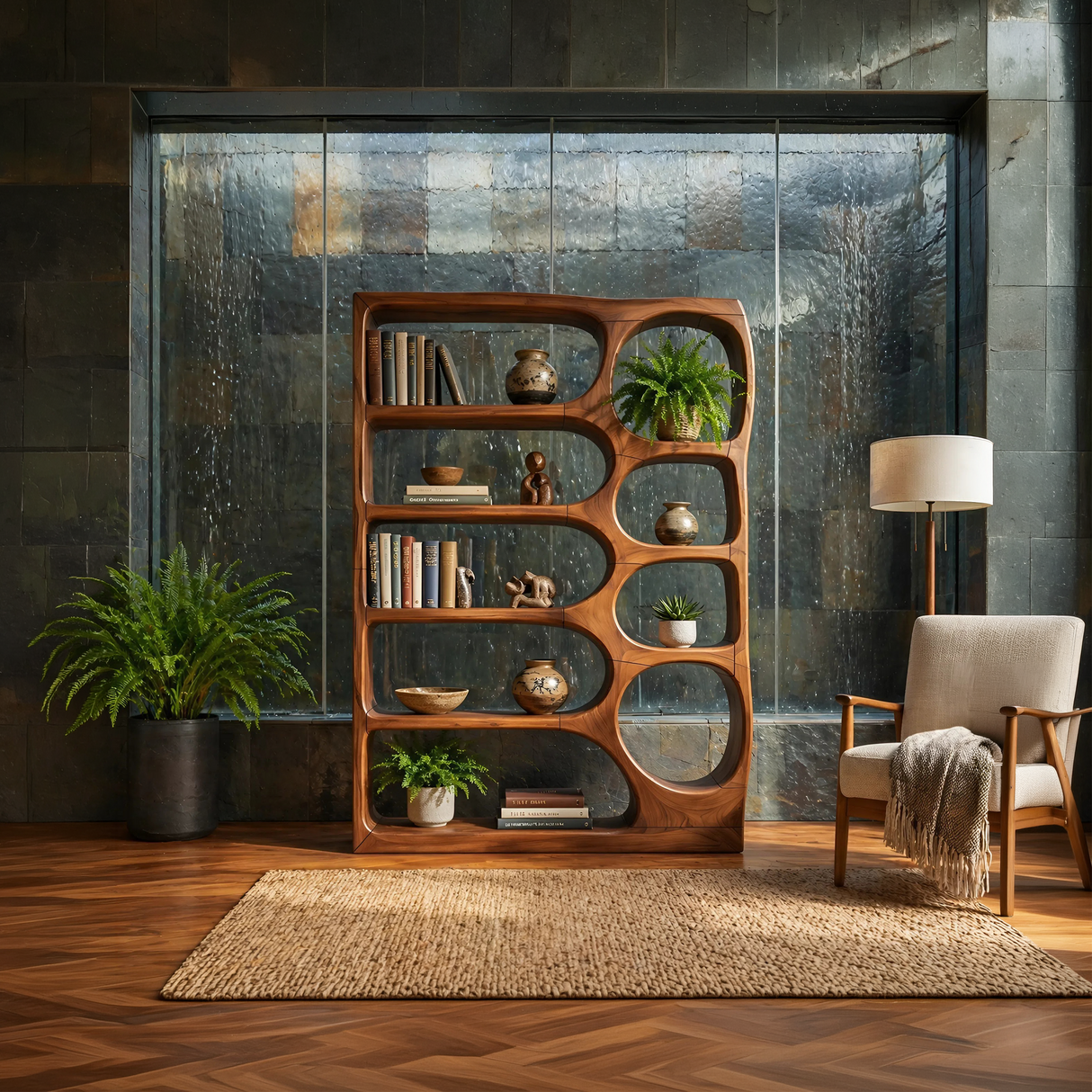 Mid Century Handcrafted Bookshelf Storage Organizer For Living Room