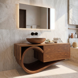 Modern Bathroom Vanity With Curved Loop Base For Bathroom Use