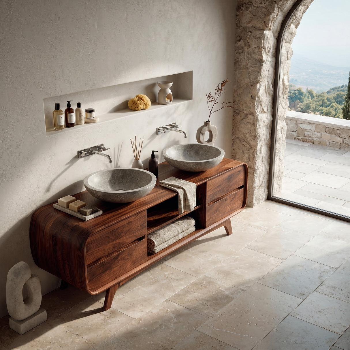 Modern Bathroom Vanity With Open Shelf In The Middle For Bathroom