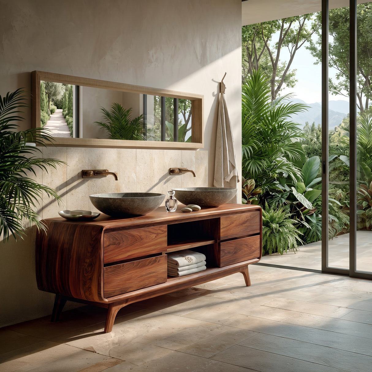 Organic Bathroom Vanity With Drawers On Both Sides For Bathroom