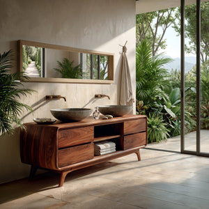 Organic Bathroom Vanity With Drawers On Both Sides For Bathroom