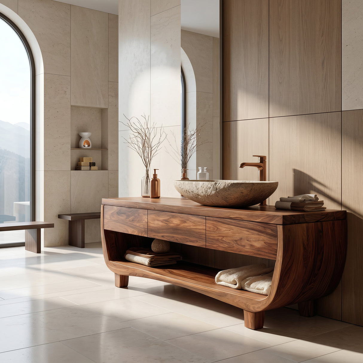Organic Bathroom Vanity With Curved Frame For Bathroom