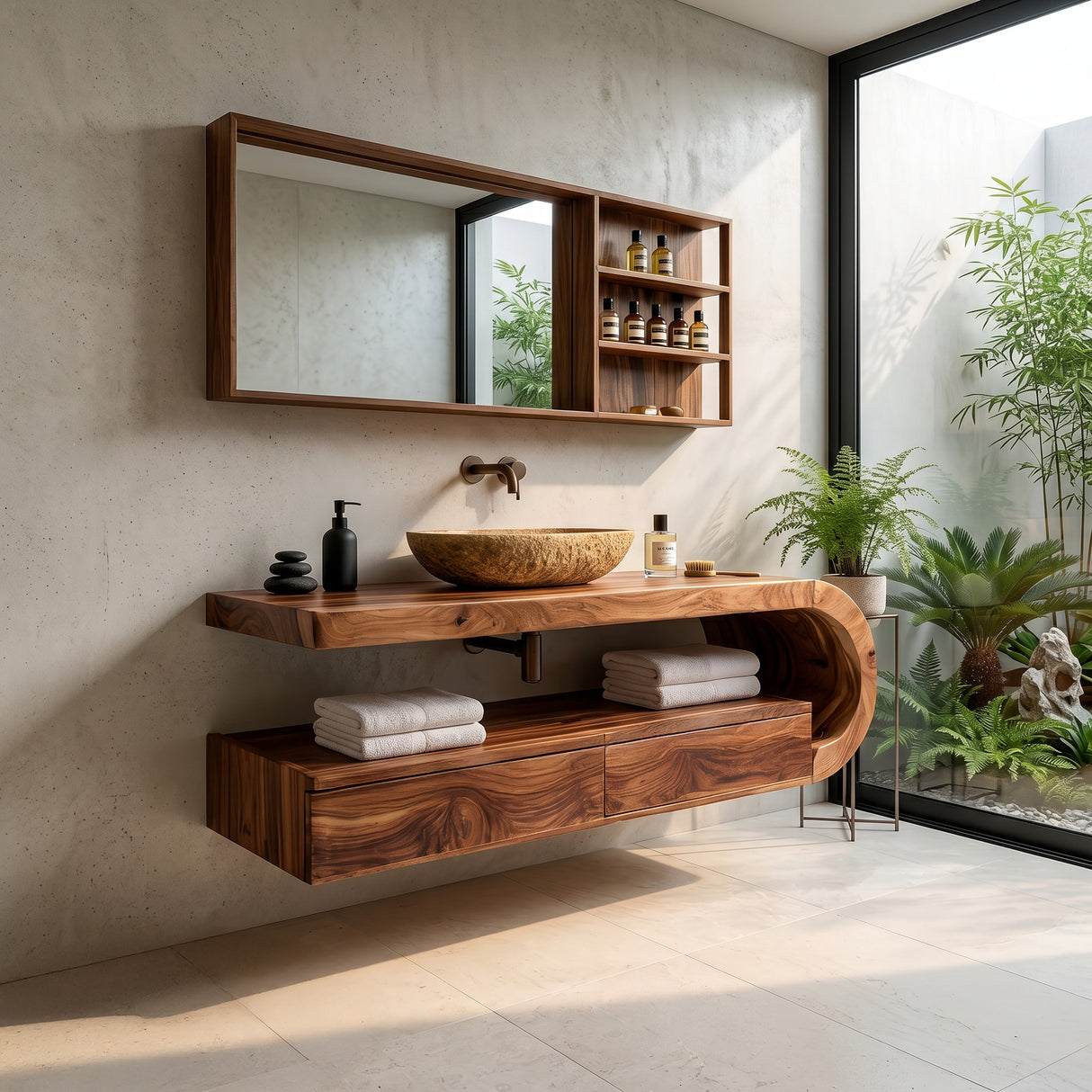 Modern Floating Bathroom Vanity With Curved Frame For Bathroom