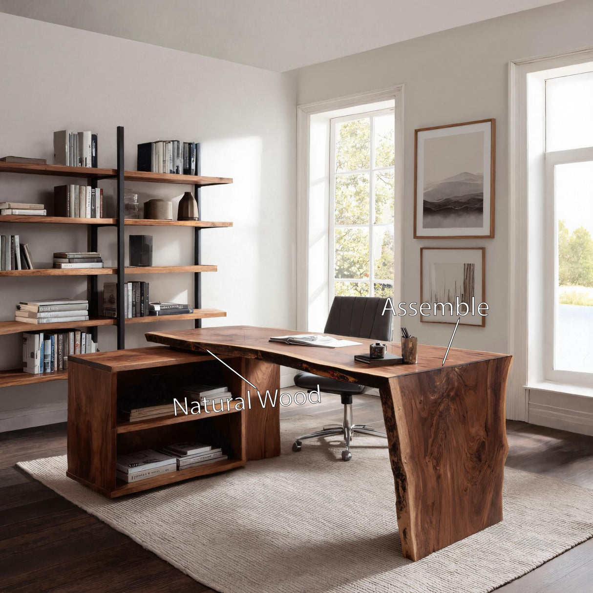 Modern Live Edge Desk With Storage For Workspace