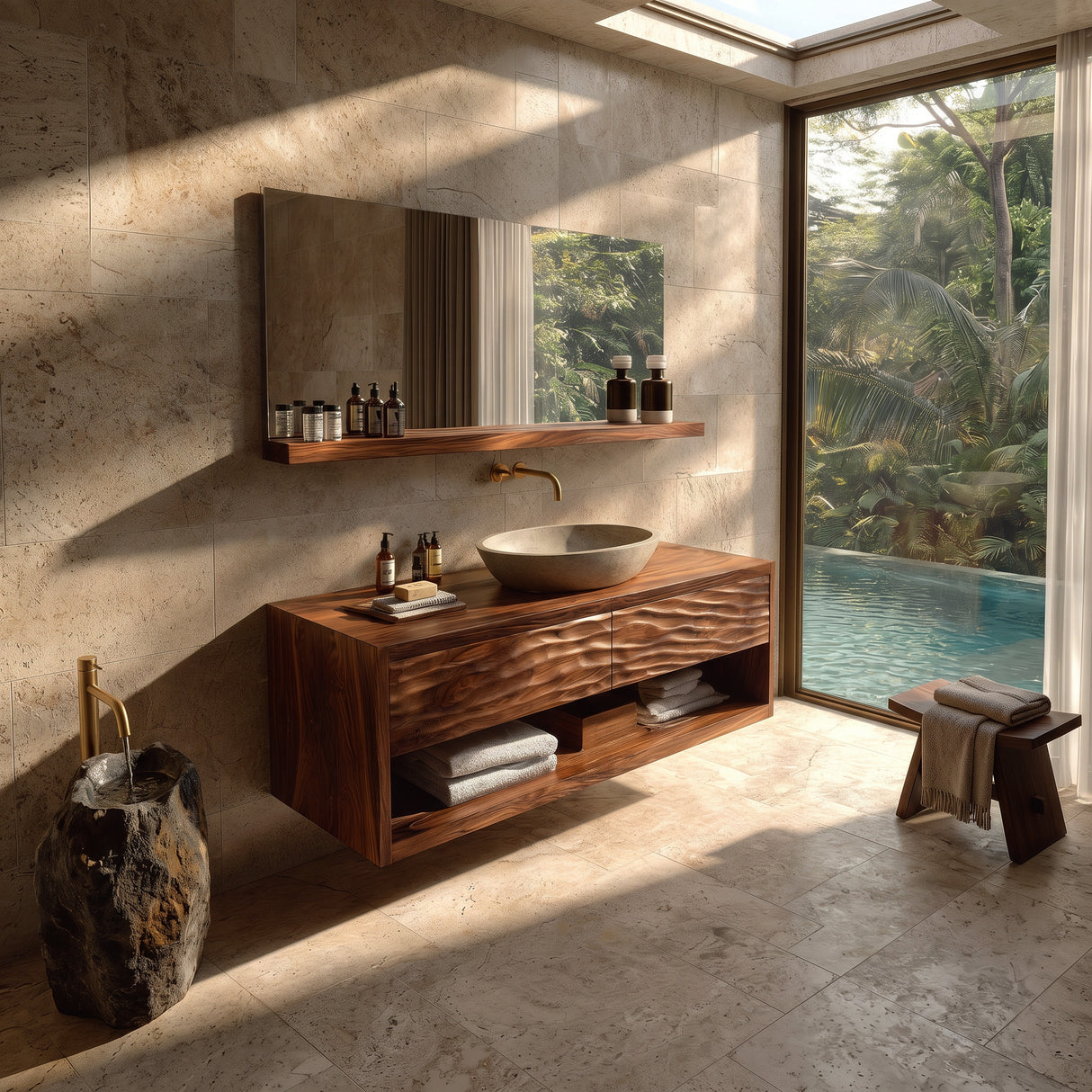Contemporary Floating Bathroom Vanity With Carved Front For Bathroom