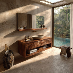 Contemporary Floating Bathroom Vanity With Carved Front For Bathroom