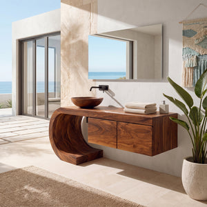 Organic Floating Bathroom Vanity With Sculptural Curved Base For Bathroom
