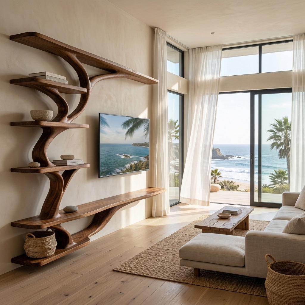 Modern Wood Wall Mounted TV Shelf For Home Style