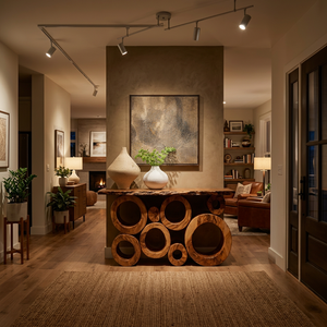 Wooden Console Table With Multiple Round Blocks Base For Hallway