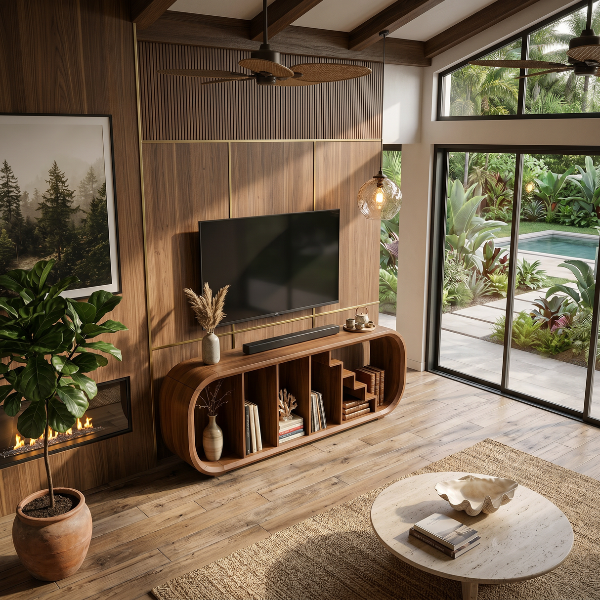 Modern Organic TV Console For Entertainment Lounge Space