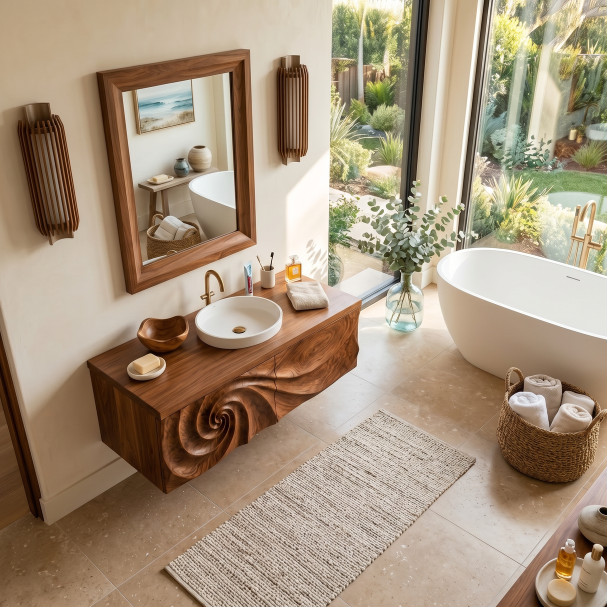 Modern Bathroom Vanity With Spiral Carved Front For Master Bathroom