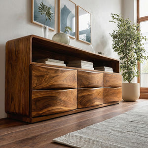 Mid Century Wooden Sideboard With Drawers For Living Room