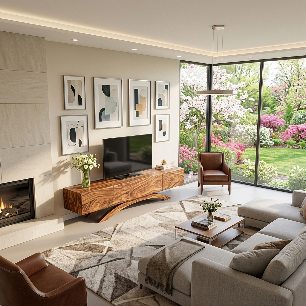 Modern Wooden TV Cabinet With Curved Base For Home Interior