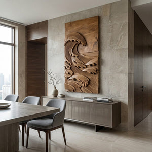 Japandi Style Carved Ocean Wood Wall Art For Home Interior