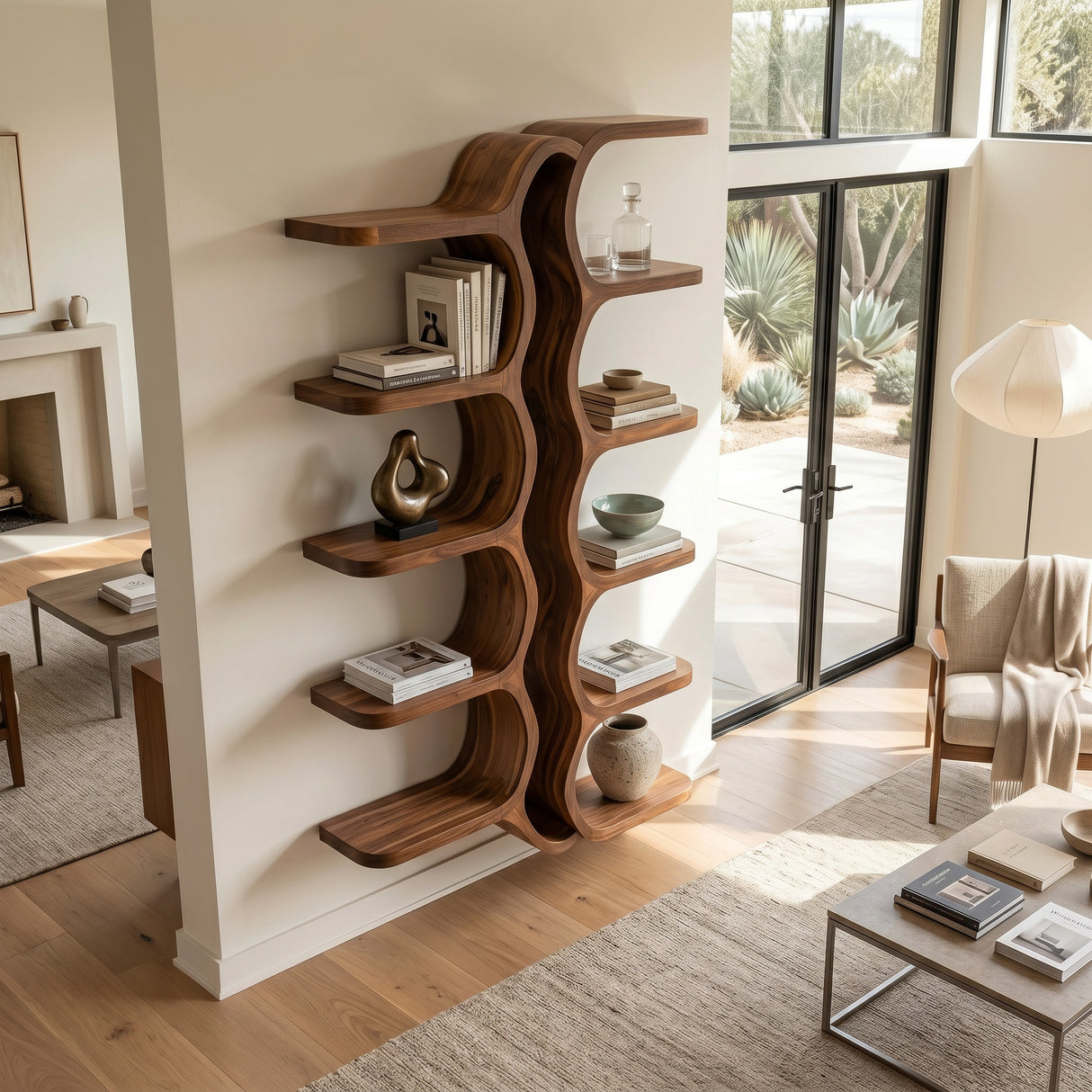 Organic Sculpture Wooden Wall Mounted Shelf For Living Room