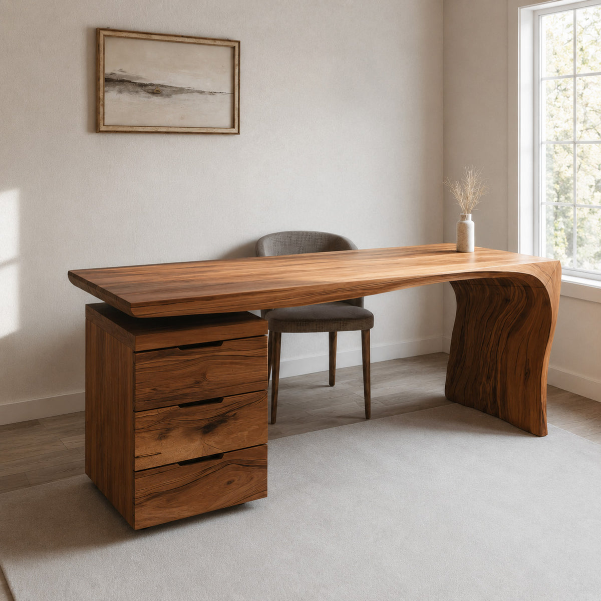 Modern Carved Desk Curved Leg With Drawer Cabinet For Workspace