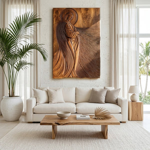 Modern Sacred Wood Carving Wall Art For Living Room