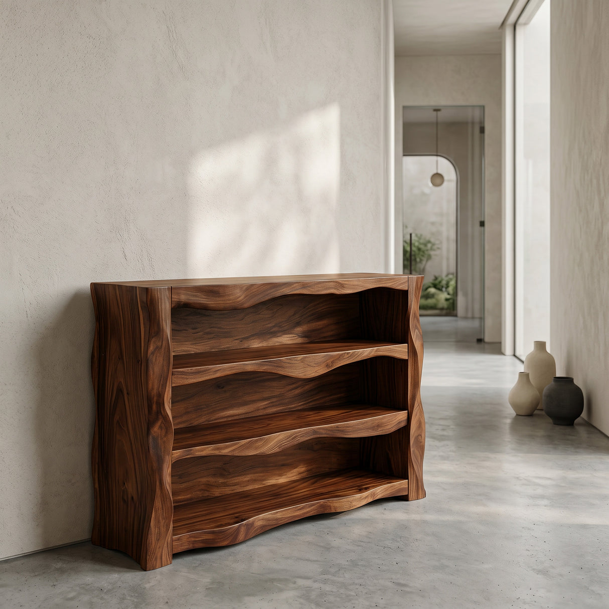 Rustic Console Table With Three Open Shelves For Home