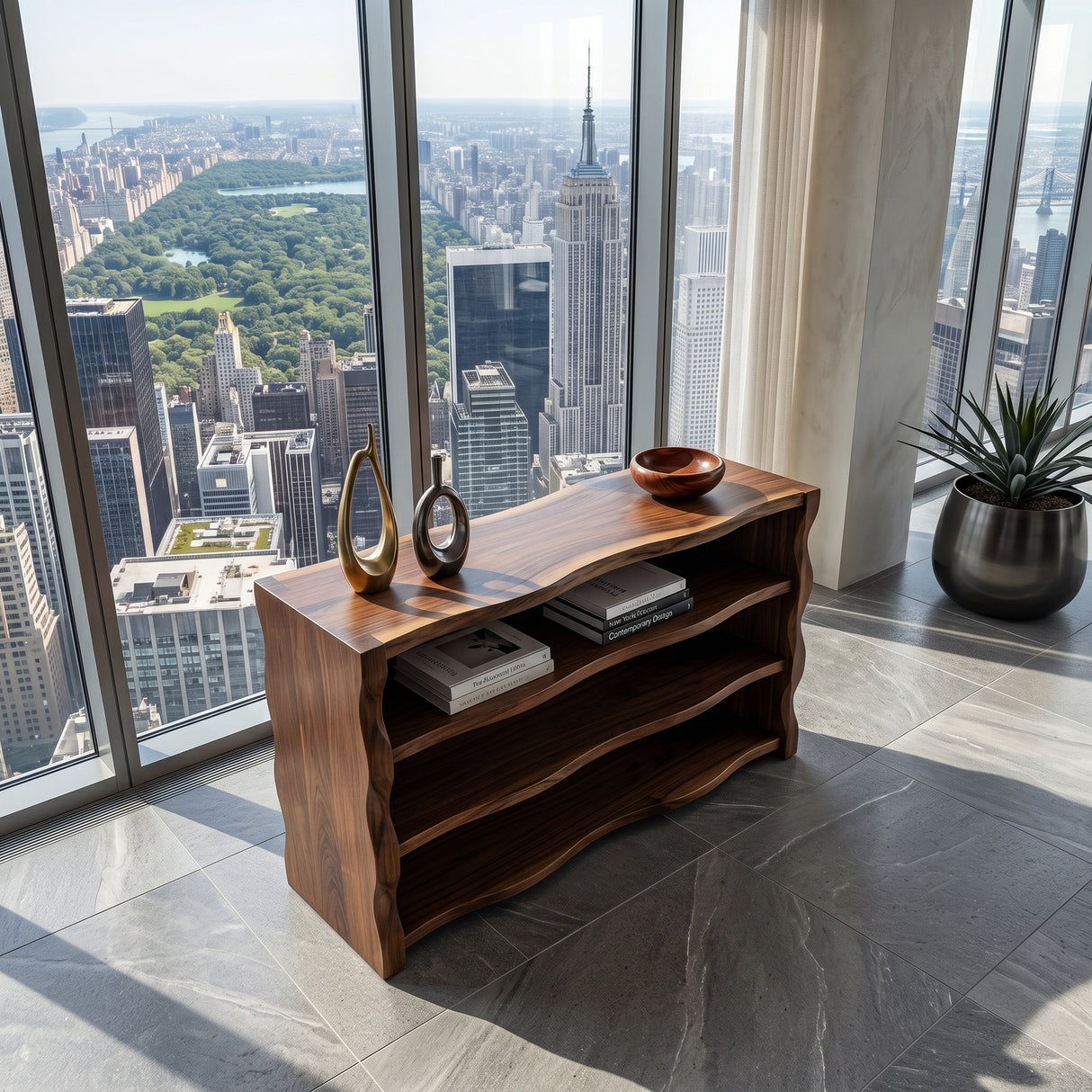 Organic Wavy Console Table With Three Tiers For Interior