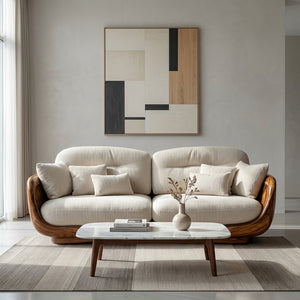 Organic Wooden Sofa With Rounded Edges For Living Room