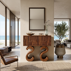 Wooden Console Table With Two S-shaped Base For Home Decor