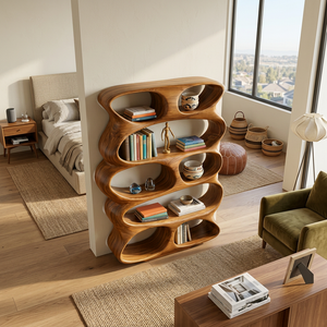Contemporary Flowing Form Bookshelf For Living Room Storage