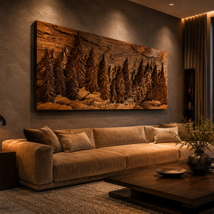 Hand Carved Wall Art With Forest Landscape For Living Room