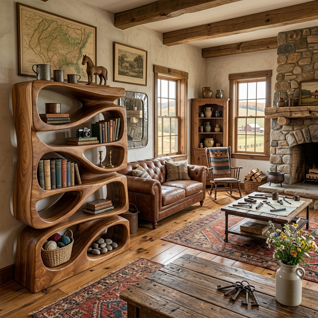Organic Bookshelf With Display and Storage For Living Room