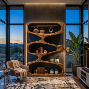 Organic Sculptural Bookshelf With 3 Tiers Storage For Living Room