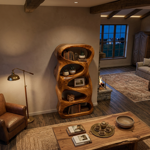 Organic Wooden Book Storage For Living Furniture